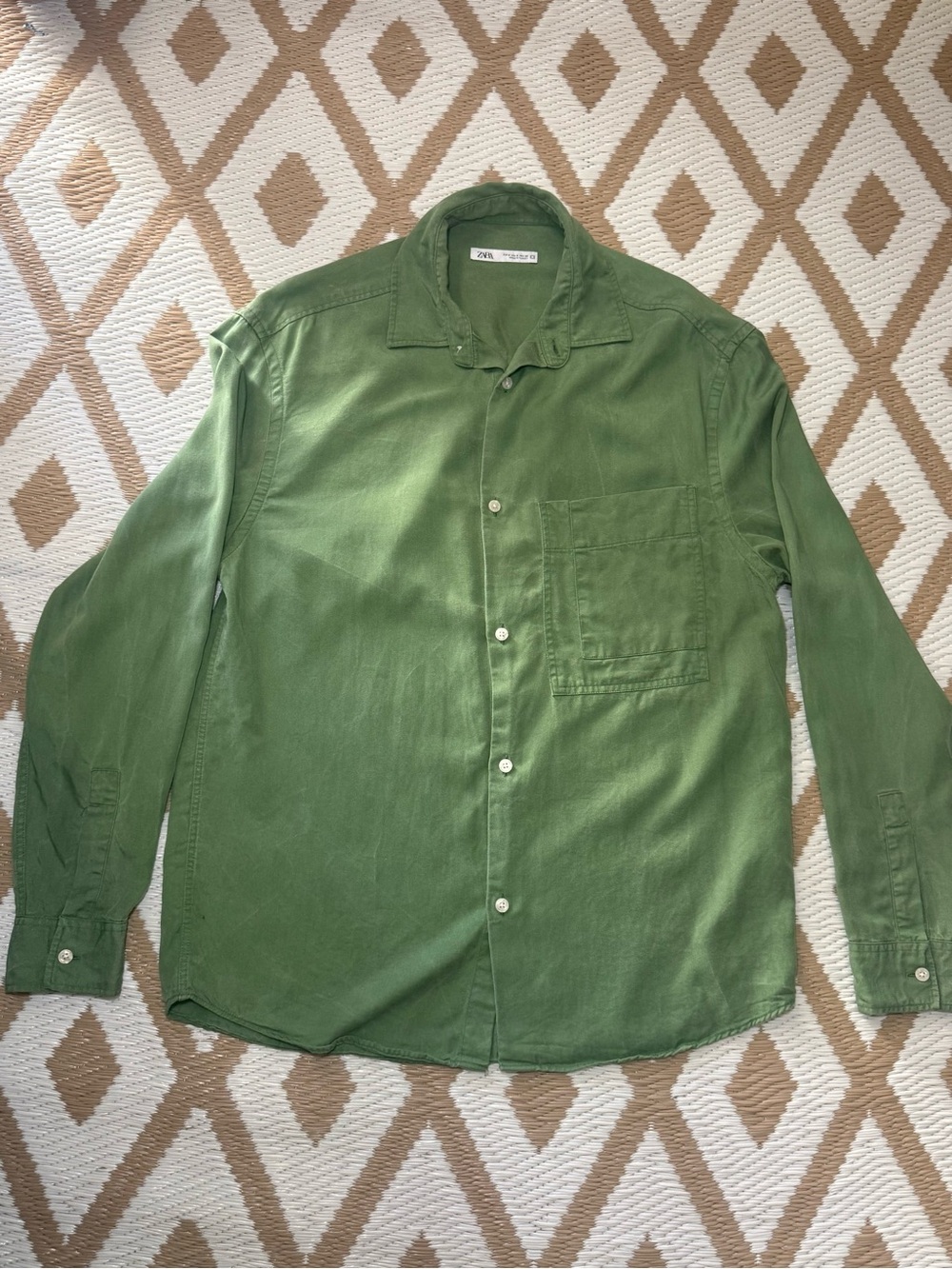 Zara Olive Green Casual Button-Down Shirt